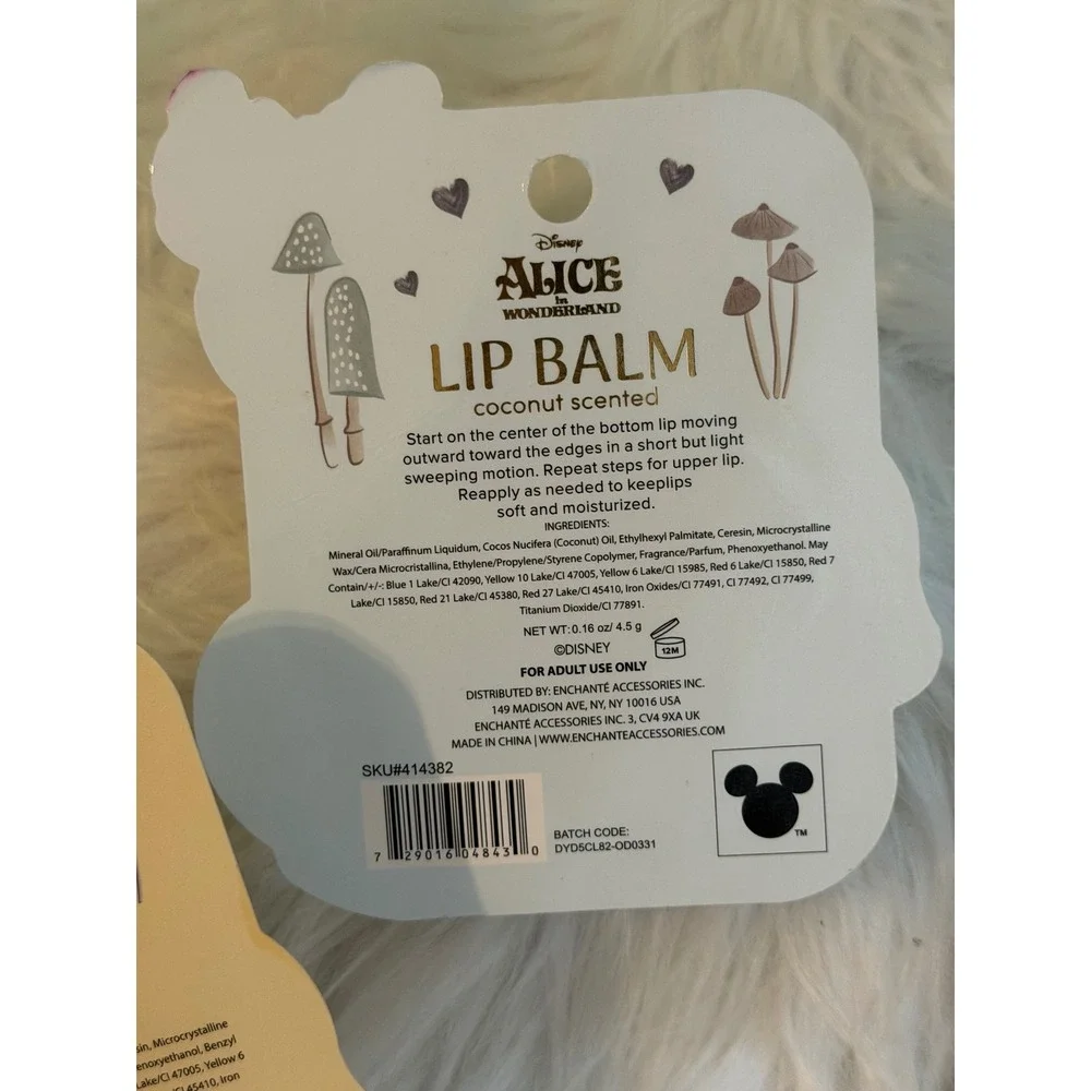 Disney Alice in Wonderland Mushroom Lip Balm Set Vanilla Coconut Raspberry 3pk